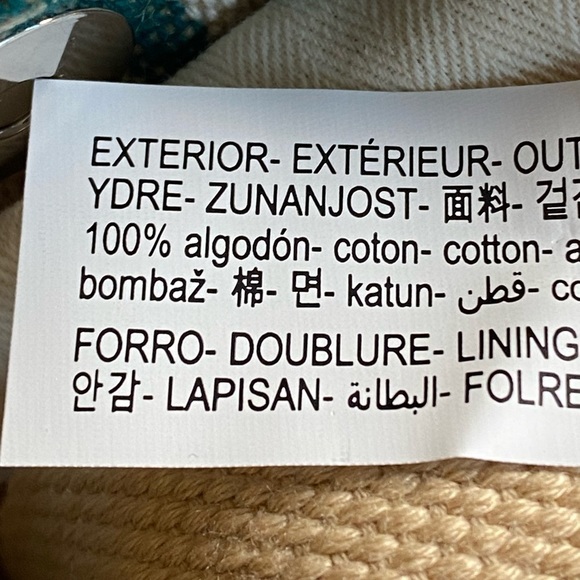 NWT. Zara 100% Cotton Beige/Green Fabric Shopper Bag. - Picture 8 of 10